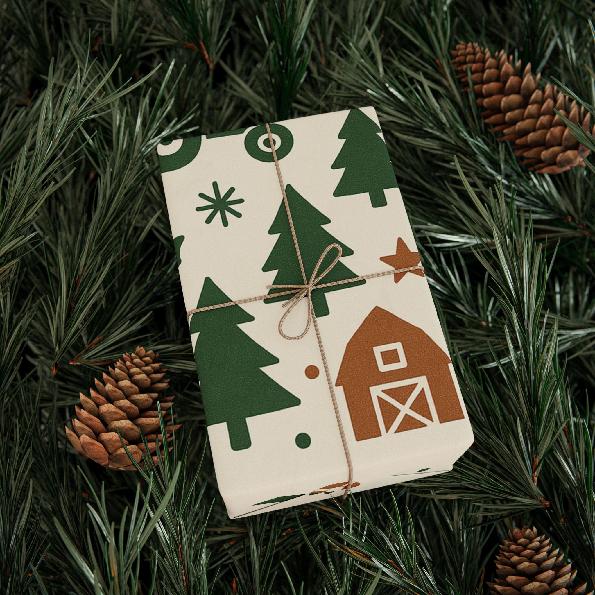 Farm themed Christmas Wrapping Paper With Tractors and Trees