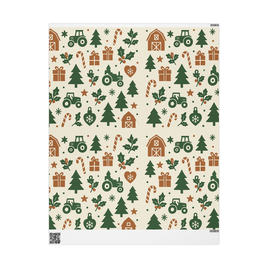 Farm themed Christmas Wrapping Paper With Tractors and Trees