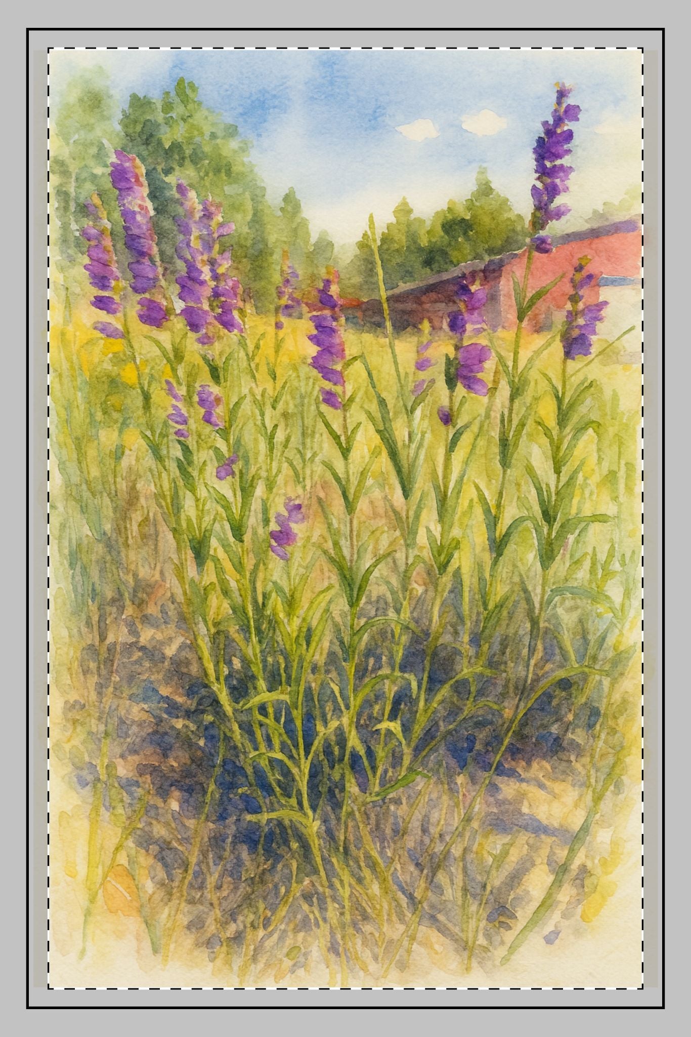 Kitchen Hand Towel - Purple Wildflower Barn Summer Day Design