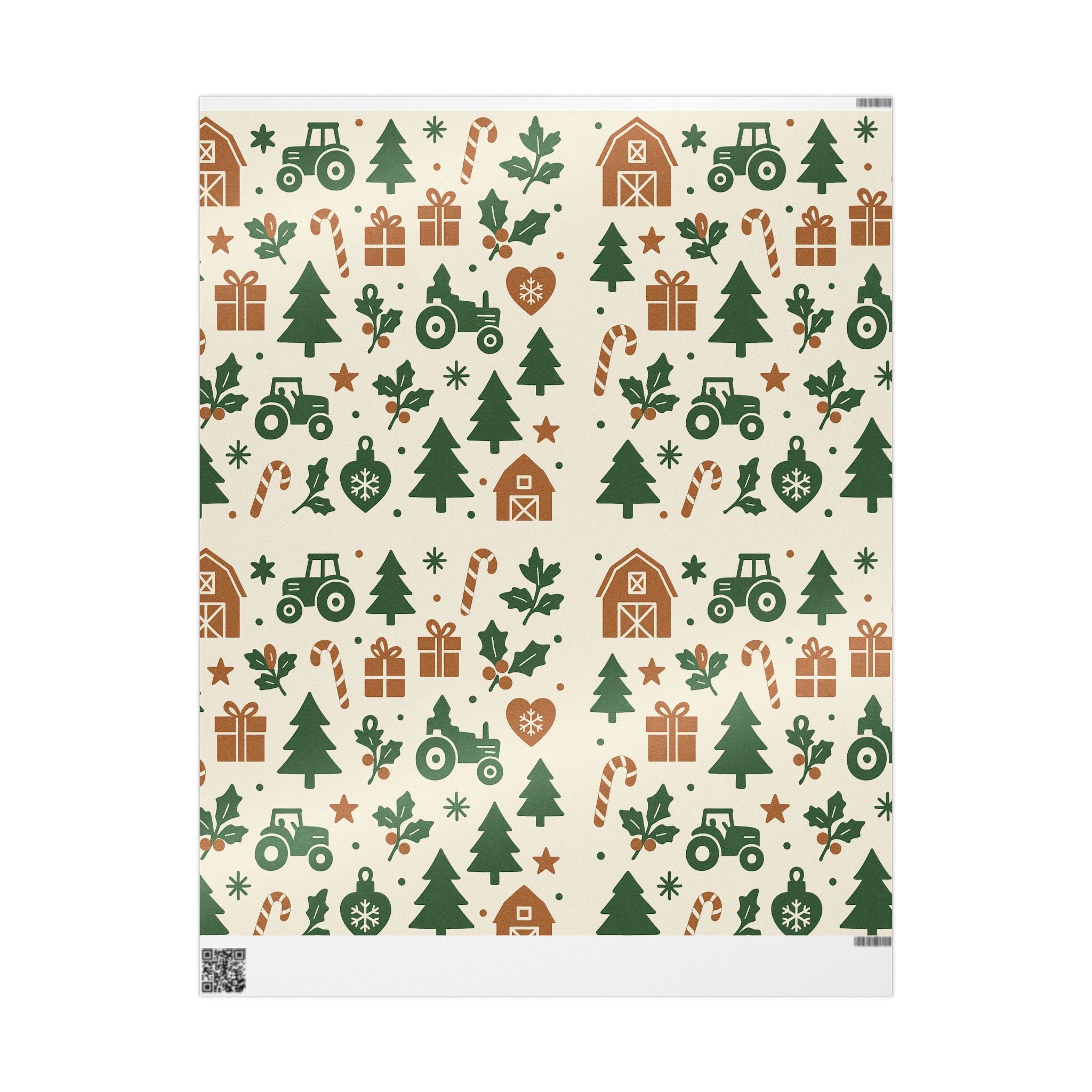 Farm themed Christmas Wrapping Paper With Tractors and Trees