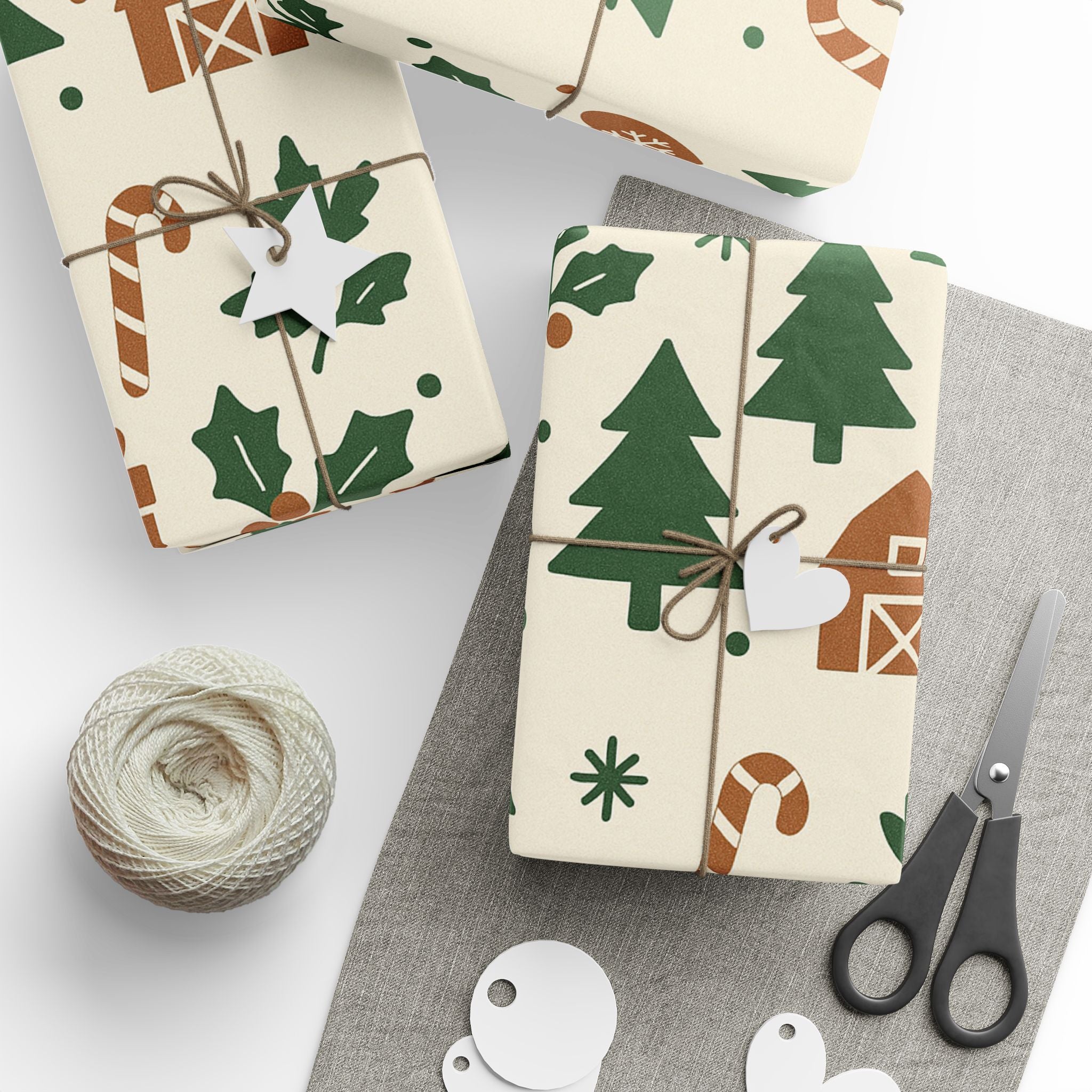 Farm themed Christmas Wrapping Paper With Tractors and Trees